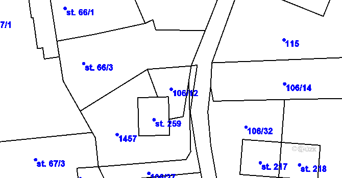 Parcela st. 106/12 v KÚ Žeretice, Katastrální mapa