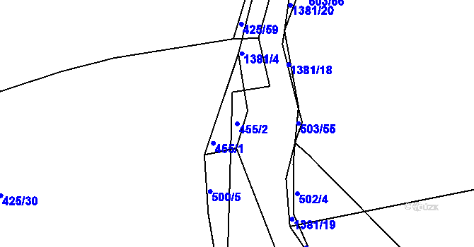 Parcela st. 455/2 v KÚ Žeretice, Katastrální mapa