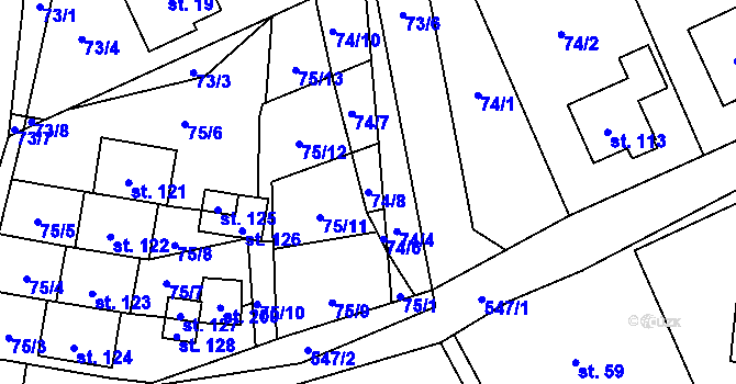 Parcela st. 74/8 v KÚ Žermanice, Katastrální mapa
