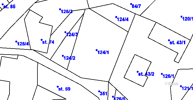 Parcela st. 124/1 v KÚ Václaví, Katastrální mapa