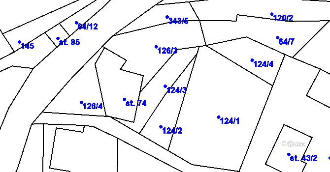 Parcela st. 124/3 v KÚ Václaví, Katastrální mapa