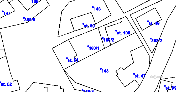 Parcela st. 160/1 v KÚ Václaví, Katastrální mapa