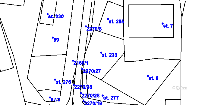 Parcela st. 233 v KÚ Žernov, Katastrální mapa