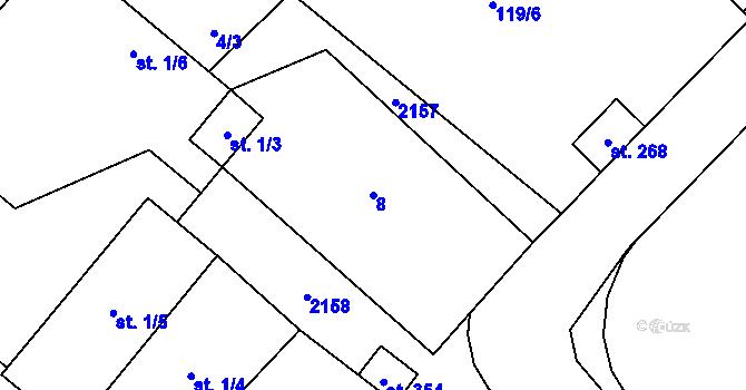 Parcela st. 8 v KÚ Žernov, Katastrální mapa