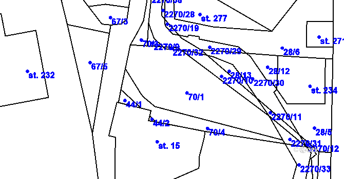 Parcela st. 70/1 v KÚ Žernov, Katastrální mapa