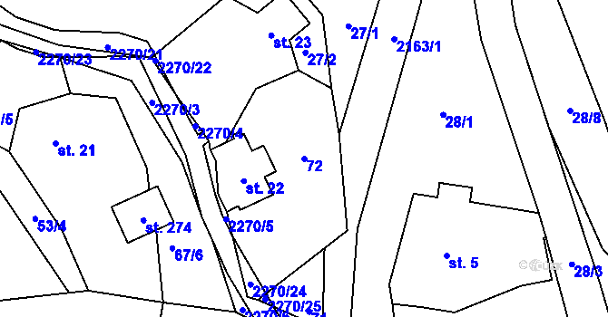 Parcela st. 72 v KÚ Žernov, Katastrální mapa