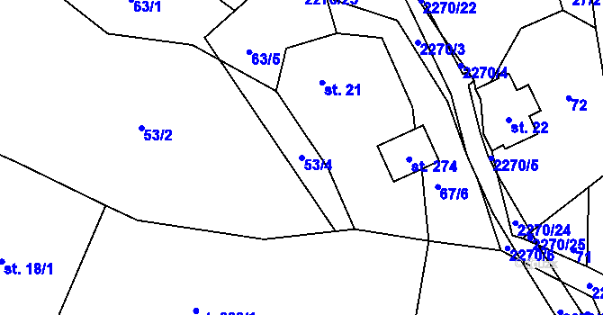 Parcela st. 53/4 v KÚ Žernov, Katastrální mapa