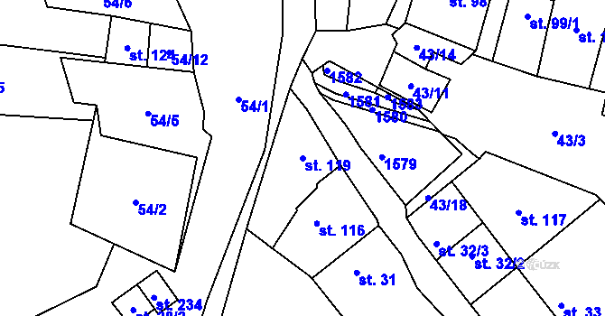 Parcela st. 119 v KÚ Žerotice, Katastrální mapa