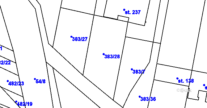 Parcela st. 383/28 v KÚ Žerotice, Katastrální mapa