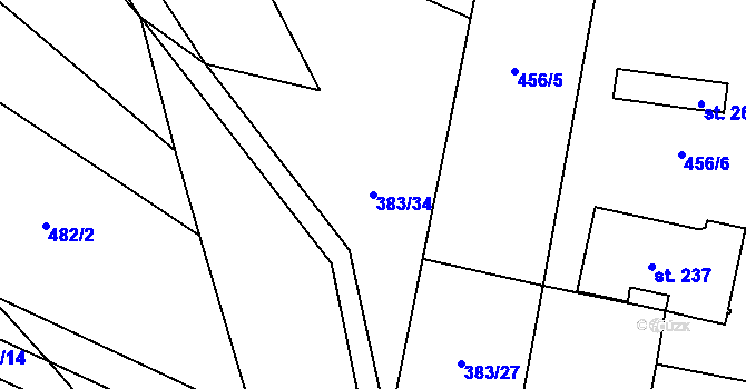 Parcela st. 383/34 v KÚ Žerotice, Katastrální mapa