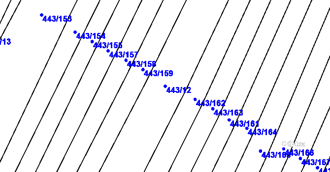 Parcela st. 443/12 v KÚ Žerotice, Katastrální mapa