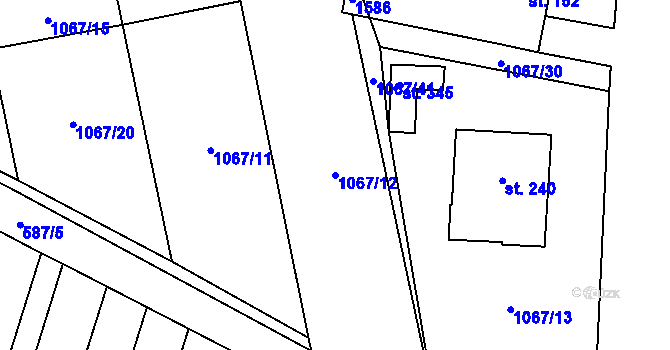 Parcela st. 1067/12 v KÚ Žerotice, Katastrální mapa