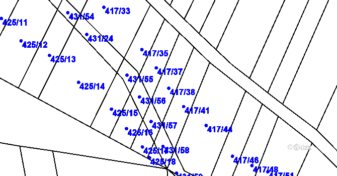 Parcela st. 417/38 v KÚ Žerotice, Katastrální mapa