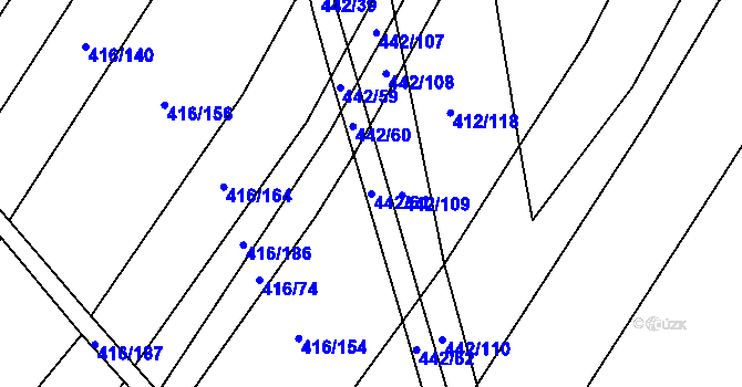Parcela st. 442/61 v KÚ Žerotice, Katastrální mapa