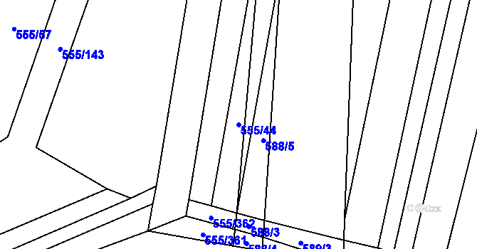 Parcela st. 555/44 v KÚ Žerotice, Katastrální mapa