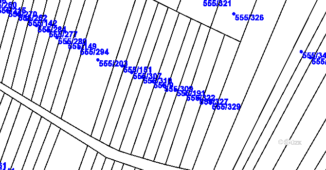 Parcela st. 555/309 v KÚ Žerotice, Katastrální mapa