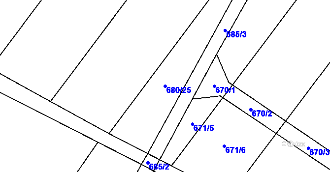 Parcela st. 680/25 v KÚ Žerotice, Katastrální mapa