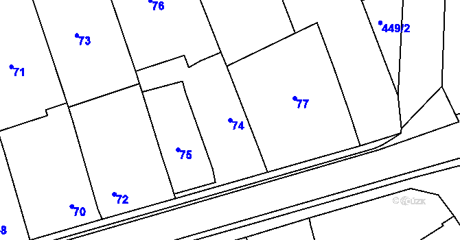Parcela st. 74 v KÚ Žerotín, Katastrální mapa