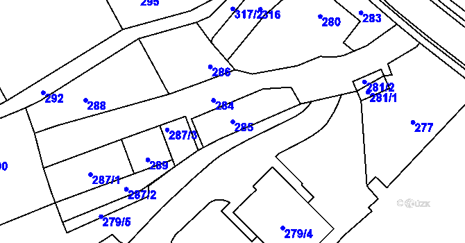 Parcela st. 285 v KÚ Žerotín, Katastrální mapa