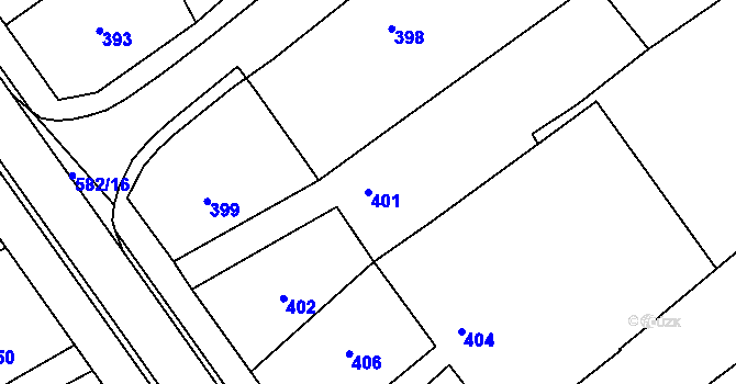 Parcela st. 401 v KÚ Žerotín, Katastrální mapa