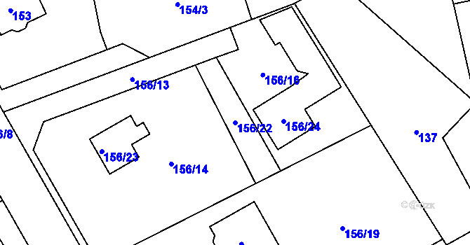 Parcela st. 156/22 v KÚ Žerotín, Katastrální mapa
