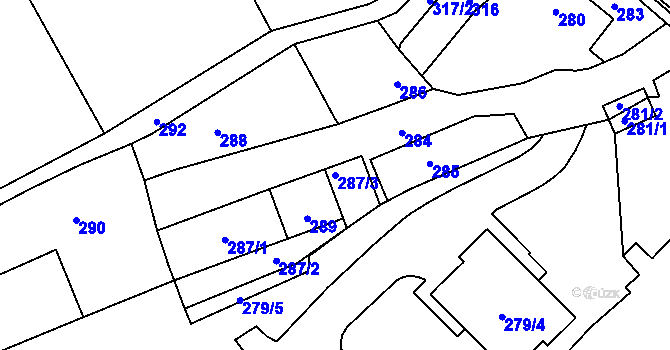 Parcela st. 287/3 v KÚ Žerotín, Katastrální mapa