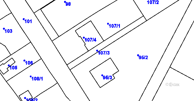 Parcela st. 107/3 v KÚ Žerotín, Katastrální mapa