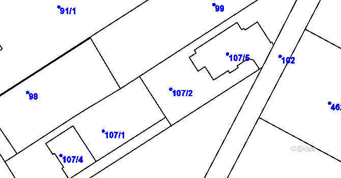Parcela st. 107/2 v KÚ Žerotín, Katastrální mapa