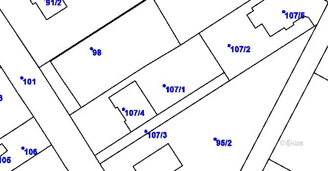 Parcela st. 107/1 v KÚ Žerotín, Katastrální mapa
