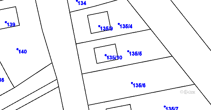 Parcela st. 135/10 v KÚ Žerotín, Katastrální mapa