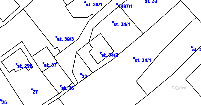 Parcela st. 34/2 v KÚ Žerovice, Katastrální mapa