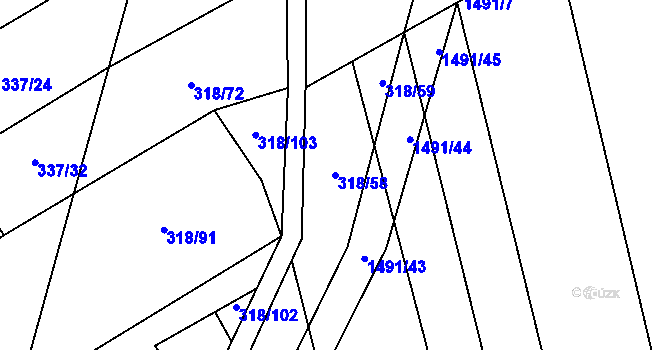 Parcela st. 318/58 v KÚ Žerovice, Katastrální mapa