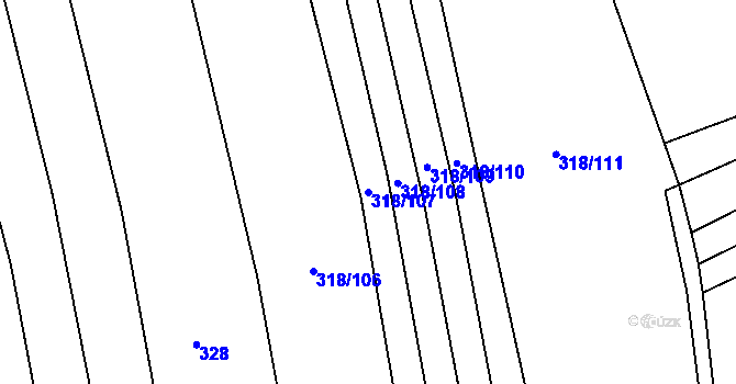 Parcela st. 318/107 v KÚ Žerovice, Katastrální mapa