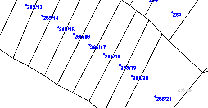 Parcela st. 265/18 v KÚ Žerůtky, Katastrální mapa
