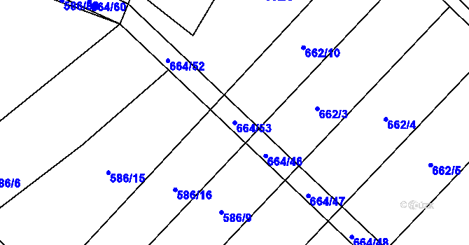 Parcela st. 664/53 v KÚ Žerůtky, Katastrální mapa