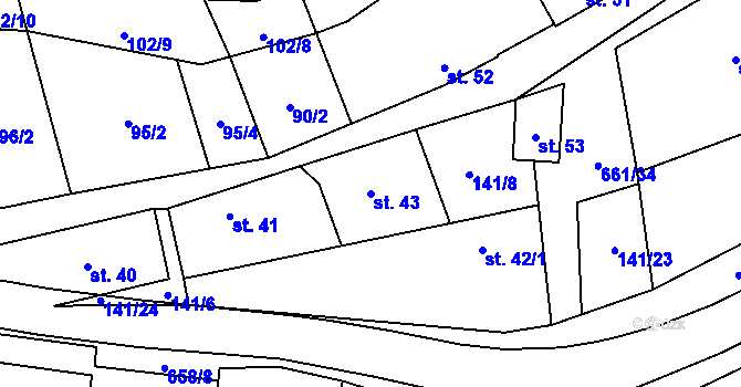 Parcela st. 43 v KÚ Žerůtky u Znojma, Katastrální mapa