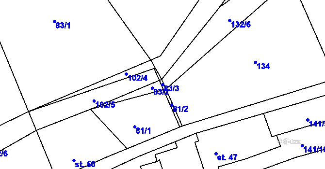 Parcela st. 83/3 v KÚ Žerůtky u Znojma, Katastrální mapa