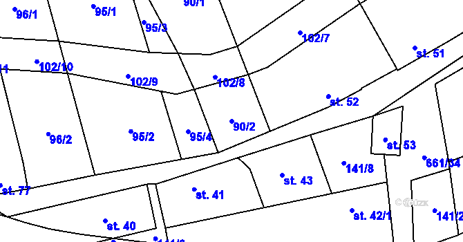 Parcela st. 90/2 v KÚ Žerůtky u Znojma, Katastrální mapa