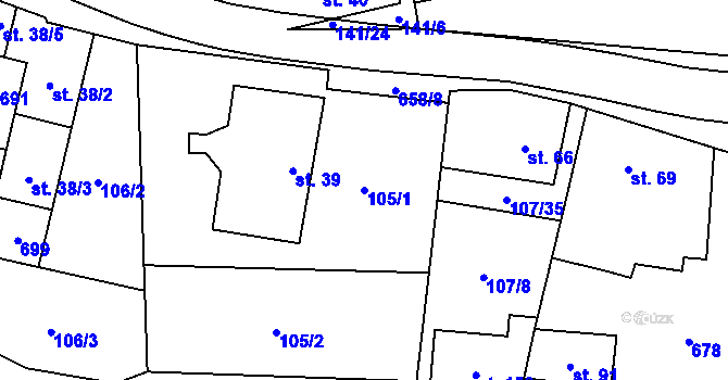 Parcela st. 105/1 v KÚ Žerůtky u Znojma, Katastrální mapa