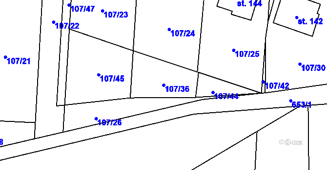 Parcela st. 107/36 v KÚ Žerůtky u Znojma, Katastrální mapa