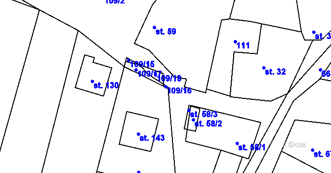 Parcela st. 109/16 v KÚ Žerůtky u Znojma, Katastrální mapa