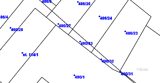 Parcela st. 490/33 v KÚ Žerůtky u Znojma, Katastrální mapa