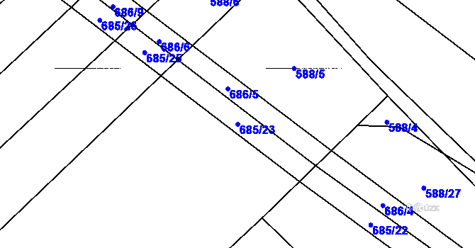 Parcela st. 685/23 v KÚ Žerůtky u Znojma, Katastrální mapa