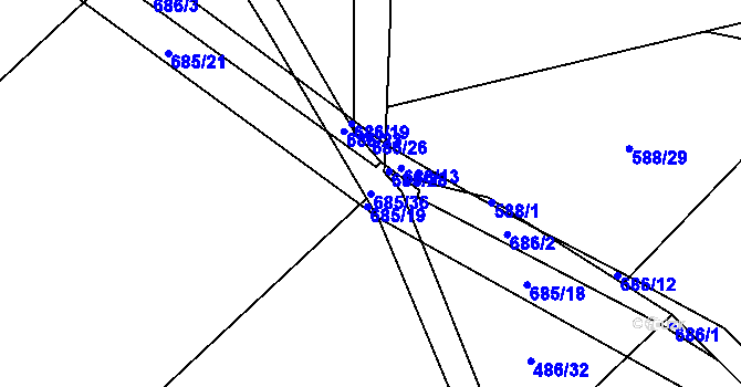 Parcela st. 685/36 v KÚ Žerůtky u Znojma, Katastrální mapa