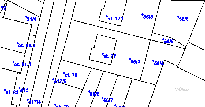 Parcela st. 77 v KÚ Žešov, Katastrální mapa