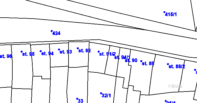 Parcela st. 91/2 v KÚ Žešov, Katastrální mapa