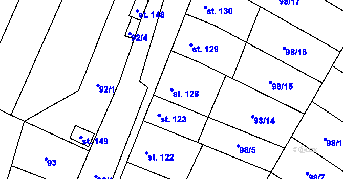 Parcela st. 128 v KÚ Žešov, Katastrální mapa