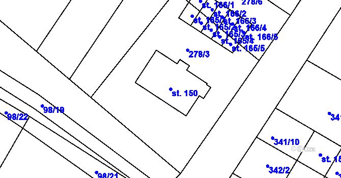 Parcela st. 150 v KÚ Žešov, Katastrální mapa