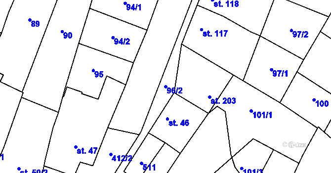 Parcela st. 96/2 v KÚ Žešov, Katastrální mapa