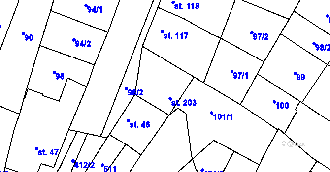 Parcela st. 96/3 v KÚ Žešov, Katastrální mapa